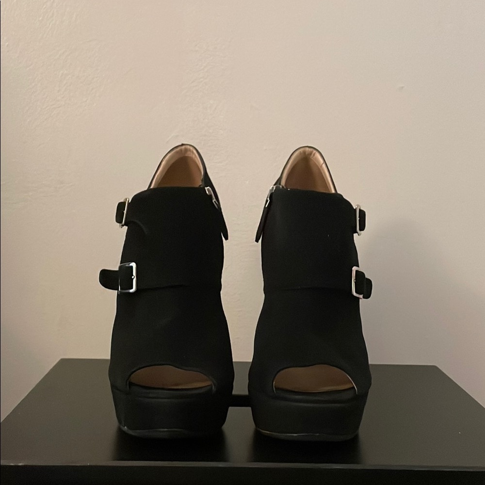 Prada Platform Peep-Toe Ankle Booties